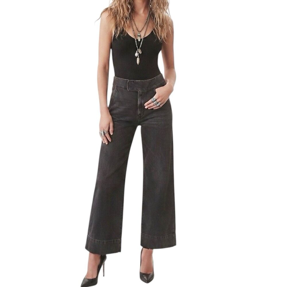 Express High Rise Wide Leg Trouser Jeans Sz 6 R Gray Denim Grunge Edgy Utility